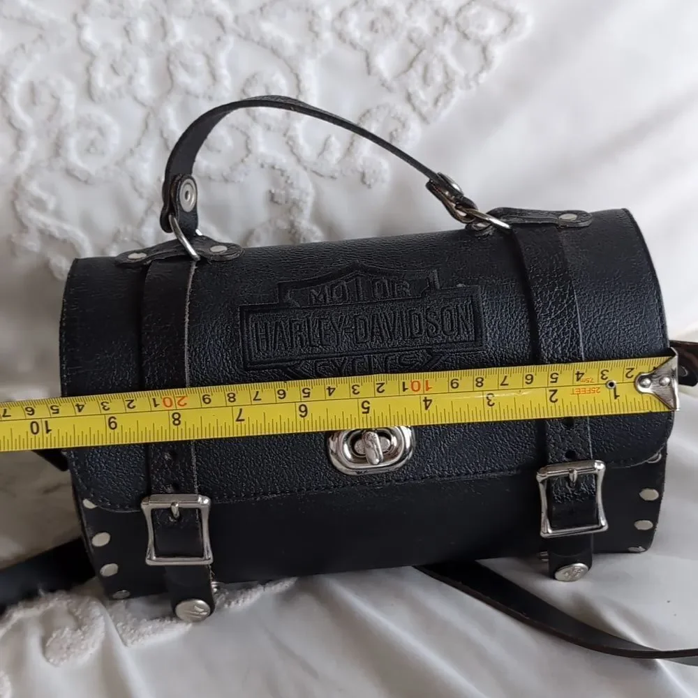 Vintage Harley-Davidson ♠️Black  Leather Silver Studded Biker Barrel Bag